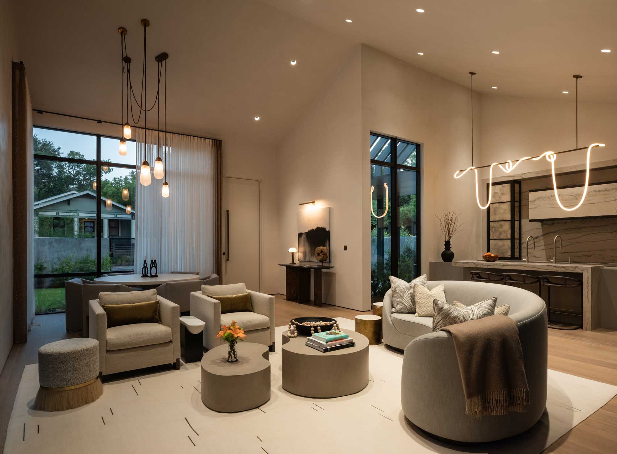 Smart lighting and motorized shades in a Southern Utah custom great room